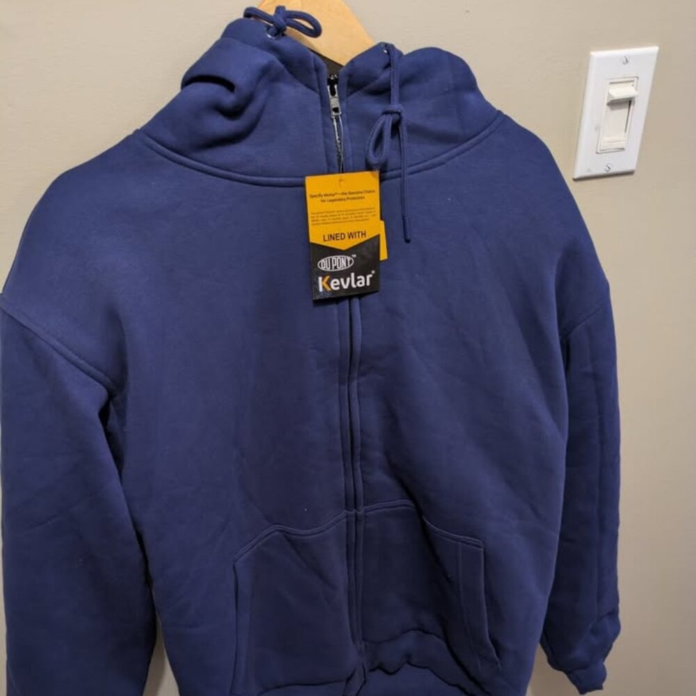 Motorcycle Zipper Hoodie with Dupont Kevlar - Navy Blue